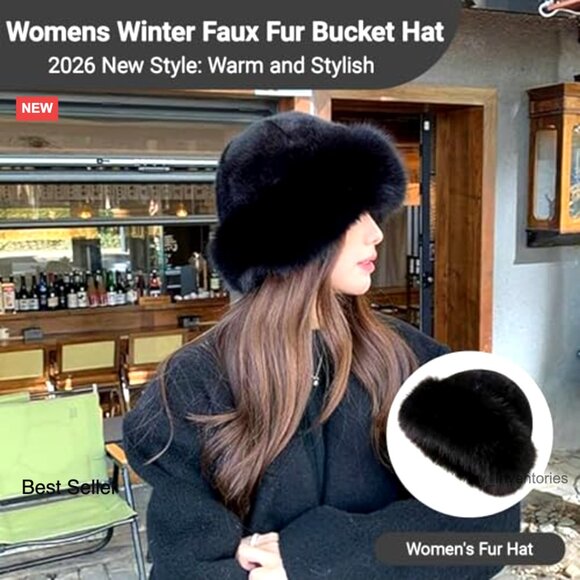 Faux Fur Bucket Hat Warm Plush Fluffy Winter Chic Elegant Wide Brim main image 5